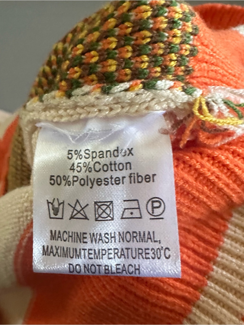 OXKNIT Retro 70s Geometric Knit Cardigan Cream Orange Mens 2XL Groovy - Picture 8 of 9
